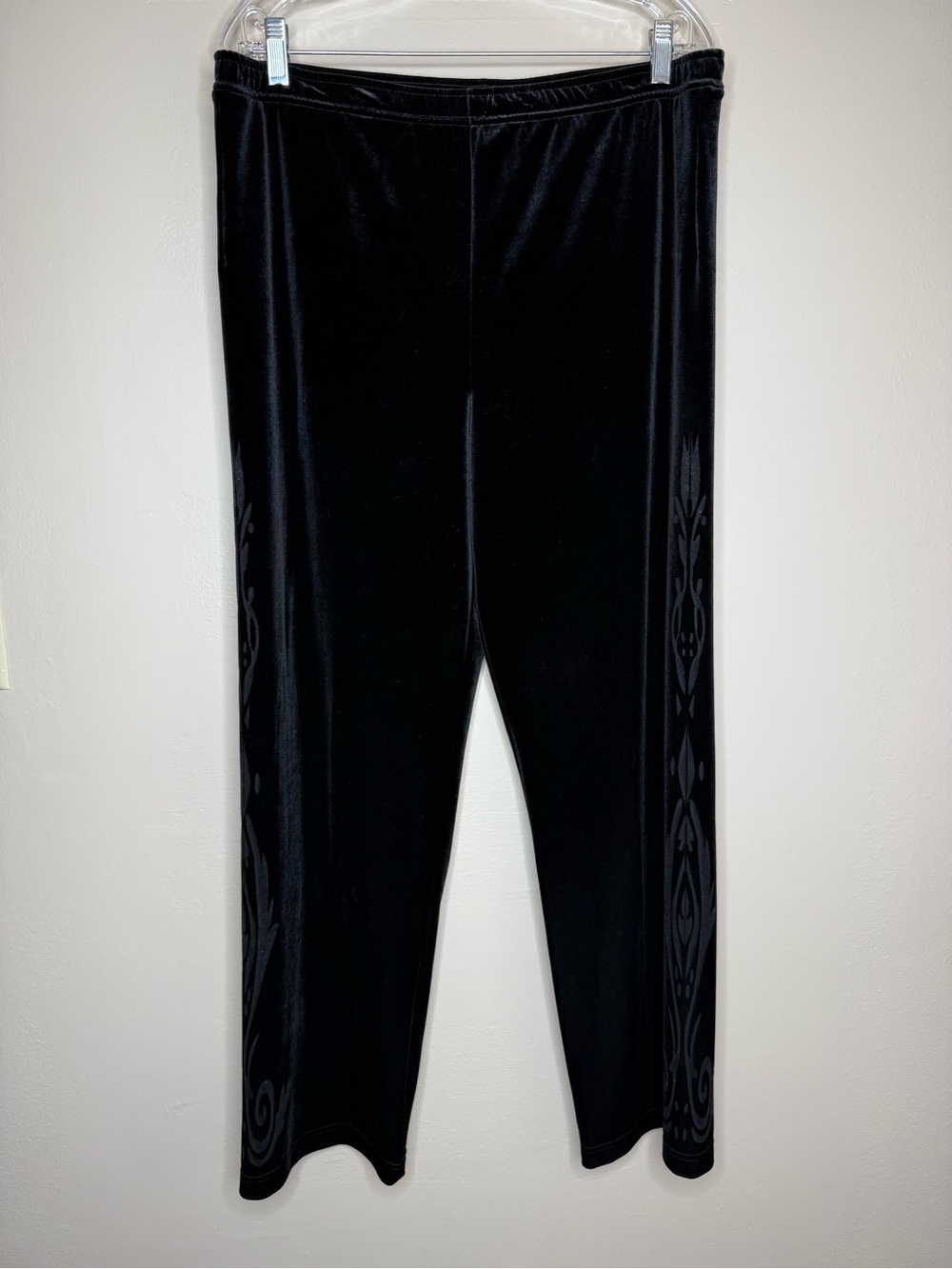 Coldwater Creek Black Velvet Straight-Leg Pants Boho Side Detail Size Medium
